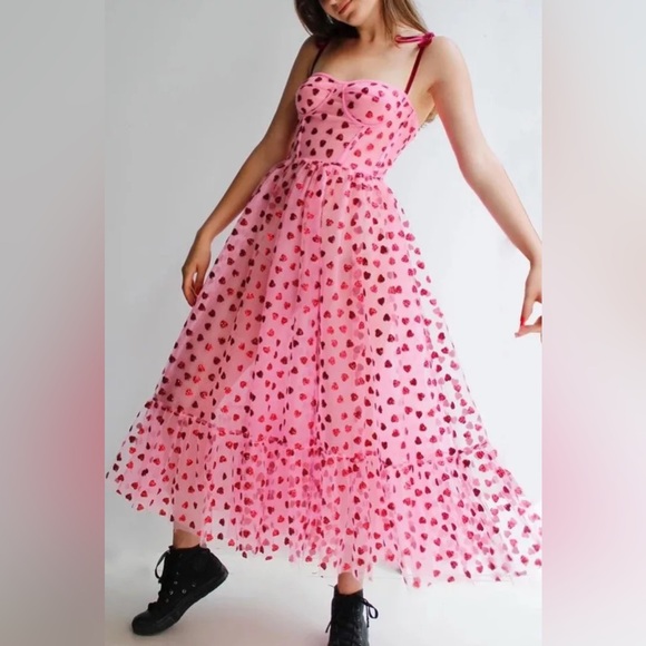 Betsey Johnson Dresses & Skirts - Betsey Johnson Classically Pink Heart Dress Size 4 Valentine's Red Glitter NEW